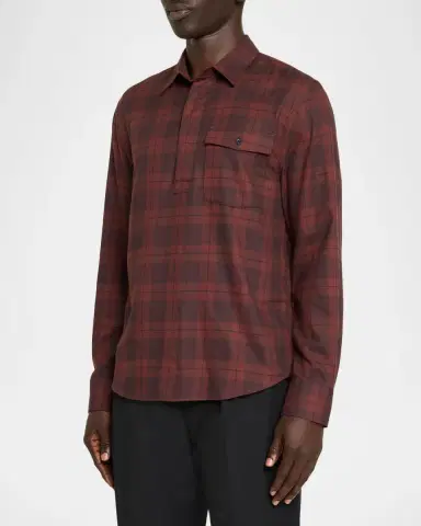 Vince Men's Hamilton Plaid Long-Sleeve Polo Shirt | Thumbnail 4