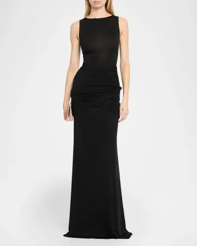 Lapointe Sleeveless Draped Jersey Trumpet Gown | Thumbnail 2