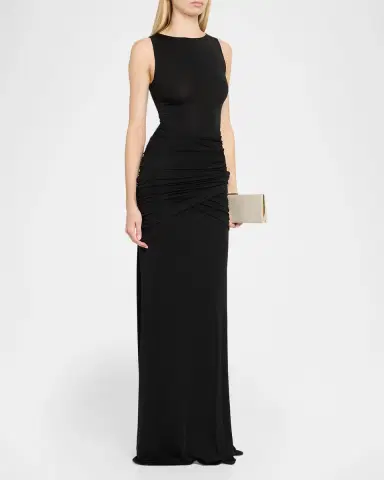 Lapointe Sleeveless Draped Jersey Trumpet Gown | Thumbnail 4