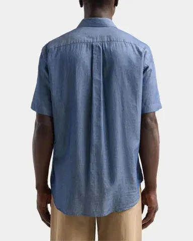 Emporio Armani Men's Chambray Self-Fabric Logo Short-Sleeve Shirt | Thumbnail 3