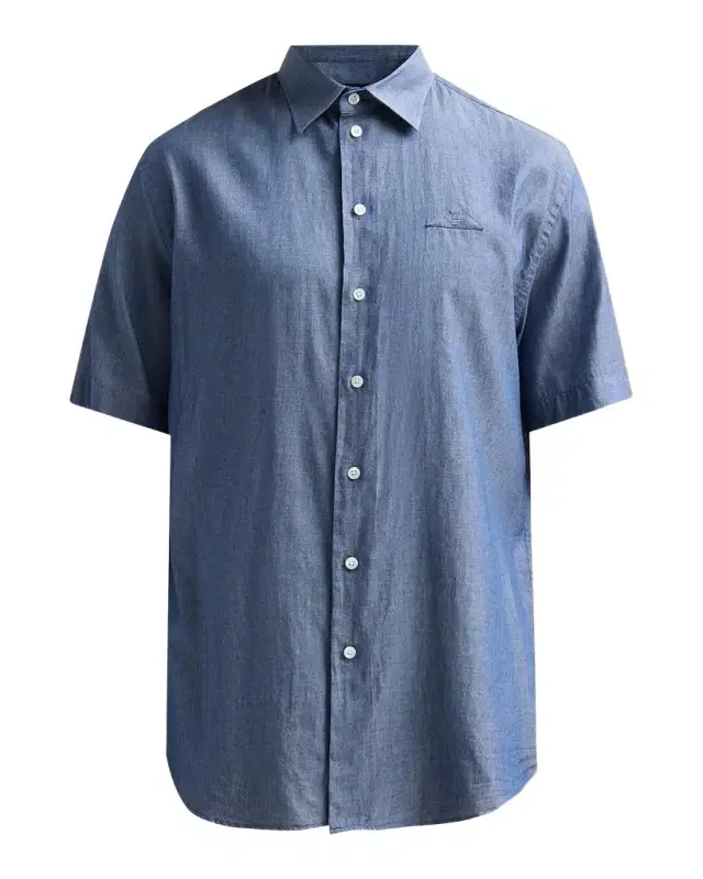 Emporio Armani Men's Chambray Self-Fabric Logo Short-Sleeve Shirt