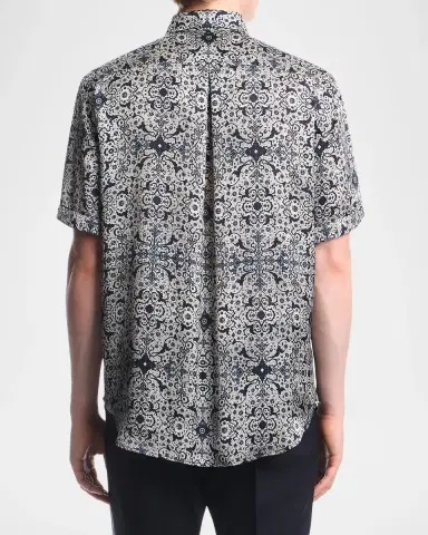 Emporio Armani Men's Floral Abstract Short-Sleeve Shirt | Thumbnail 3 Emporio Armani Men's Floral Abstract Short-Sleeve Shirt | Thumbnail 3