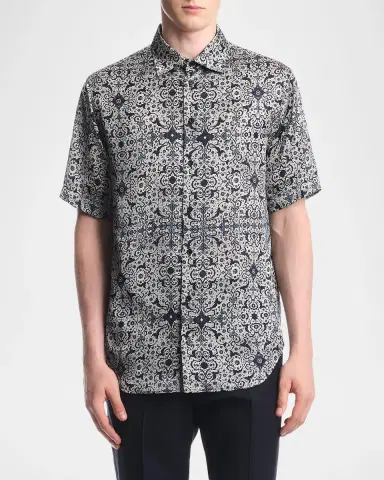 Emporio Armani Men's Floral Abstract Short-Sleeve Shirt | Thumbnail 4 Emporio Armani Men's Floral Abstract Short-Sleeve Shirt | Thumbnail 4