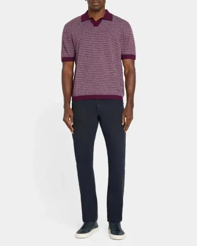 Emporio Armani Men's Geometric Wool Knit Johnny-Collar Polo Shirt | Thumbnail 2 Emporio Armani Men's Geometric Wool Knit Johnny-Collar Polo Shirt | Thumbnail 2