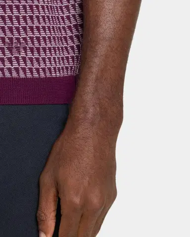 Emporio Armani Men's Geometric Wool Knit Johnny-Collar Polo Shirt | Thumbnail 5 Emporio Armani Men's Geometric Wool Knit Johnny-Collar Polo Shirt | Thumbnail 5