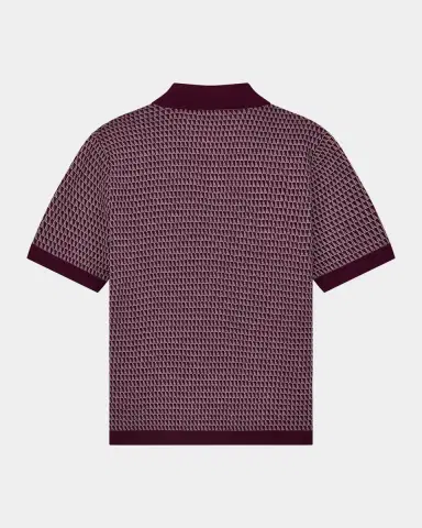 Emporio Armani Men's Geometric Wool Knit Johnny-Collar Polo Shirt | Thumbnail 7 Emporio Armani Men's Geometric Wool Knit Johnny-Collar Polo Shirt | Thumbnail 7