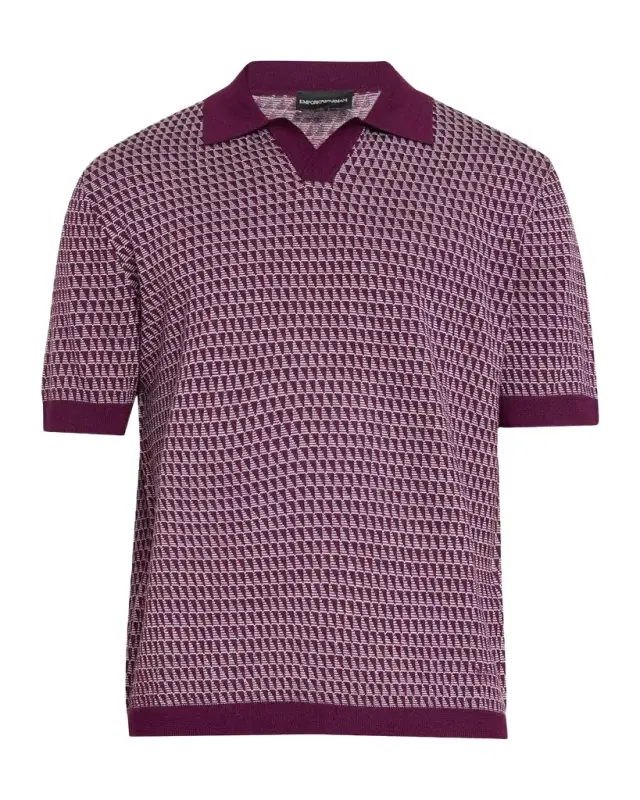 Emporio Armani Men's Geometric Wool Knit Johnny-Collar Polo Shirt