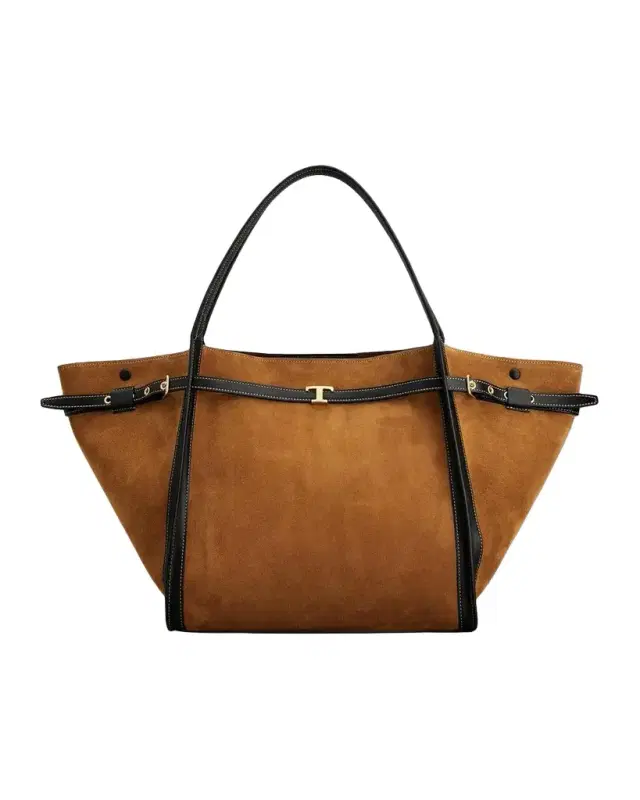 Tod's T Timeless Belted Suede Shopping Tote Bag