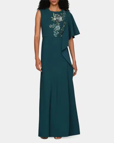 Kay Unger New York Alisha Floral-Embroidered Caftan Gown | Thumbnail 4