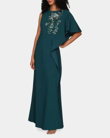 Kay Unger New York Alisha Floral-Embroidered Caftan Gown | Thumbnail 6