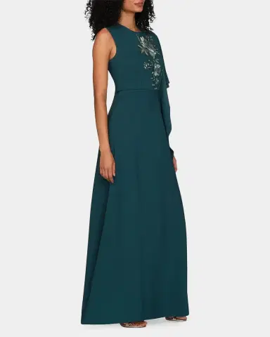 Kay Unger New York Alisha Floral-Embroidered Caftan Gown | Thumbnail 7