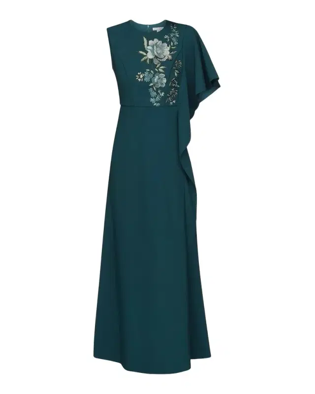 Kay Unger New York Alisha Floral-Embroidered Caftan Gown