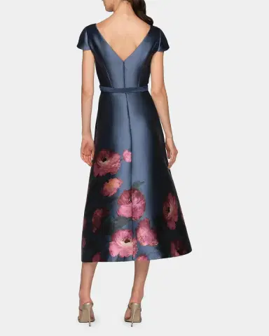 Kay Unger New York Ina Mikado Poppy Tea-Length Cocktail Dress | Thumbnail 3 Kay Unger New York Ina Mikado Poppy Tea-Length Cocktail Dress | Thumbnail 3