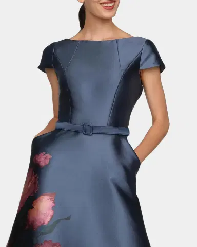 Kay Unger New York Ina Mikado Poppy Tea-Length Cocktail Dress | Thumbnail 5 Kay Unger New York Ina Mikado Poppy Tea-Length Cocktail Dress | Thumbnail 5