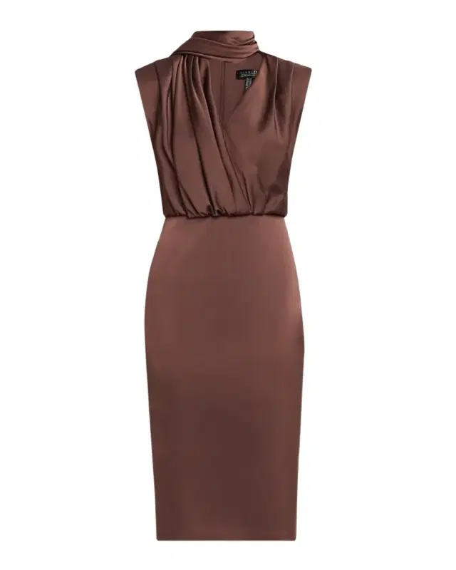 Aidan Mattox Draped Crepe Back Satin Midi Sheath Dress