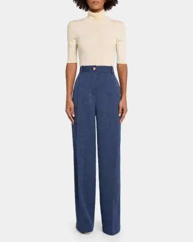 Oscar de la Renta Wool Drill Tailored Wide-Leg Trousers | Thumbnail 2