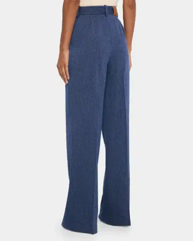 Oscar de la Renta Wool Drill Tailored Wide-Leg Trousers | Thumbnail 3