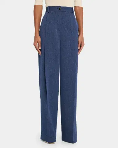 Oscar de la Renta Wool Drill Tailored Wide-Leg Trousers | Thumbnail 4