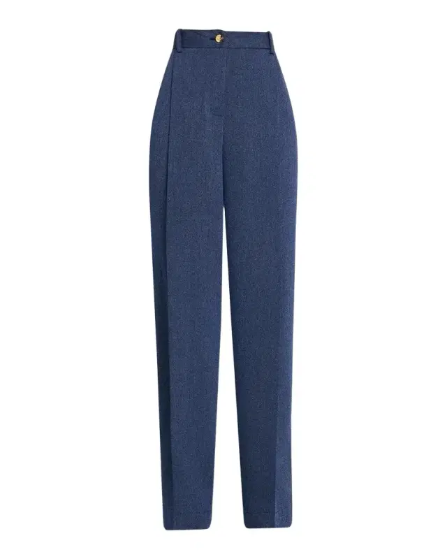 Oscar de la Renta Wool Drill Tailored Wide-Leg Trousers