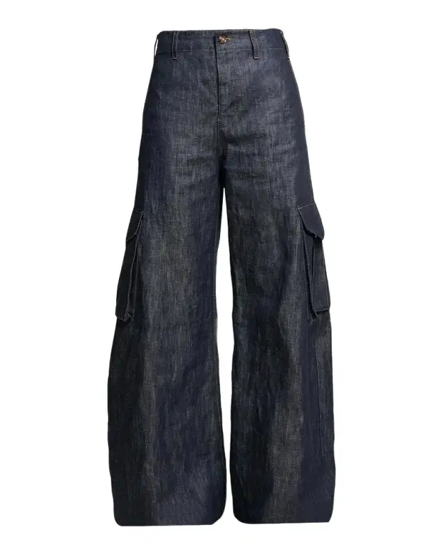 Gabriela Hearst Eos Cotton-Linen Sculptural Flared Cargo Pants