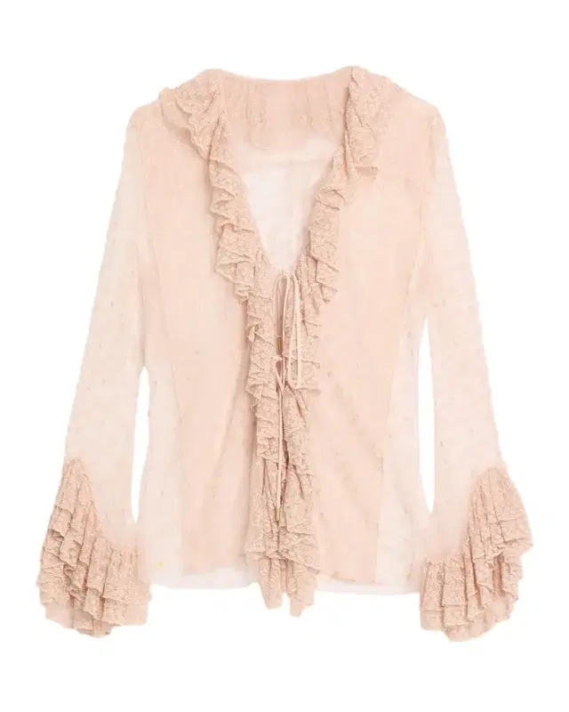 Alberta Ferretti Long-Sleeve Ruffle Lace Tie Blouse