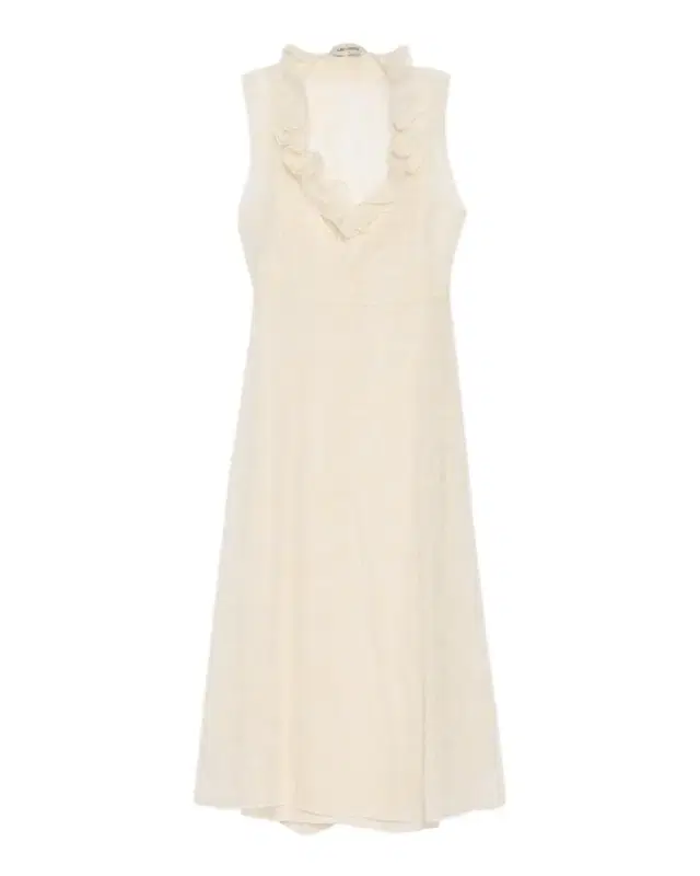 Alberta Ferretti Sleeveless Ruffle V-Neck Floral Silk Tulle Midi Dress