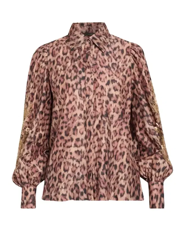 Kobi Halperin Lizzie Beaded Animal-Print Blouse