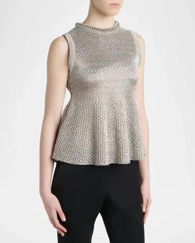 Alexander McQueen Woven Metallic Peplum Top | Thumbnail 4