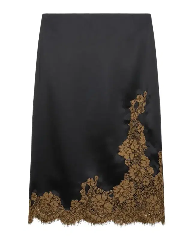 Dorothee Schumacher Shiny Statement Lace-Trim Satin Midi Skirt