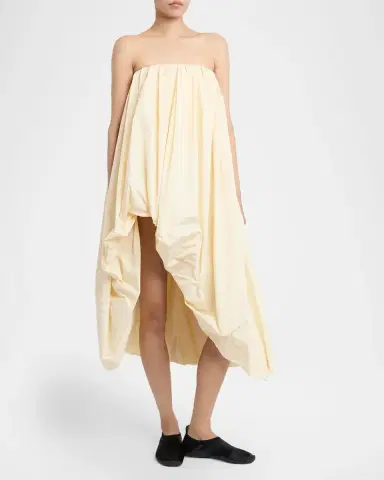 Jil Sander Strapless Asymmetric Draped Balloon Midi Dress | Thumbnail 4 Jil Sander Strapless Asymmetric Draped Balloon Midi Dress | Thumbnail 4