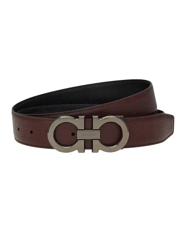 Ferragamo Men's Double Adjustable Hammered Leather Gancini-Buckle Belt