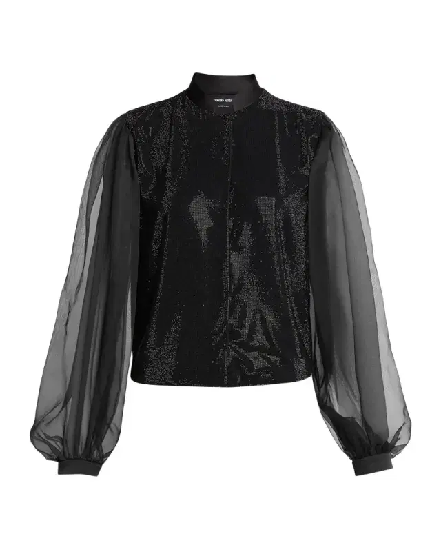 Giorgio Armani Embellished Balloon-Sleeve Silk Shirt