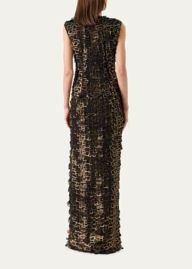 Akris Metallic Organza Tiles Sleeveless Column Gown | Thumbnail 3