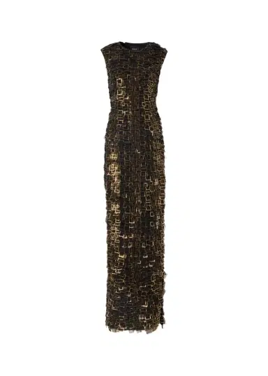 Akris Metallic Organza Tiles Sleeveless Column Gown | Thumbnail 1