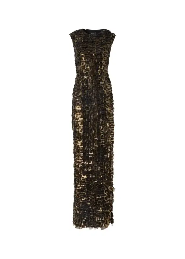 Akris Metallic Organza Tiles Sleeveless Column Gown