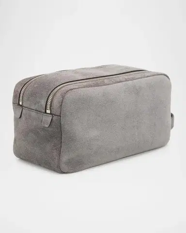 Brunello Cucinelli Men's Leather Wide-Mouth Toiletry Bag | Thumbnail 2 Brunello Cucinelli Men's Leather Wide-Mouth Toiletry Bag | Thumbnail 2