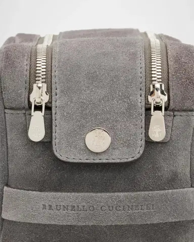 Brunello Cucinelli Men's Leather Wide-Mouth Toiletry Bag | Thumbnail 4 Brunello Cucinelli Men's Leather Wide-Mouth Toiletry Bag | Thumbnail 4