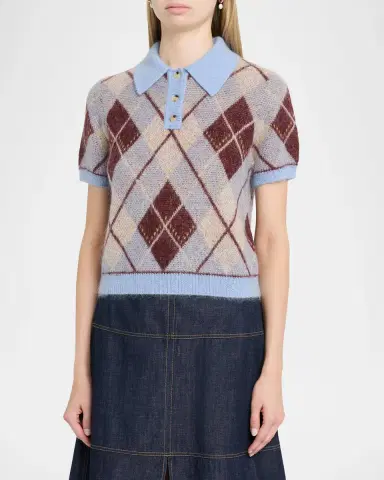 TANYA TAYLOR Camilla Argyle Polo Sweater | Thumbnail 4 TANYA TAYLOR Camilla Argyle Polo Sweater | Thumbnail 4