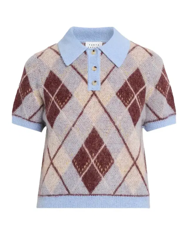 TANYA TAYLOR Camilla Argyle Polo Sweater