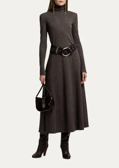 Ralph Lauren Collection Emmerson Turtleneck Tick-Weave Jersey Midi Day Dress | Thumbnail 2