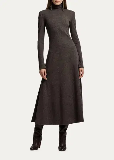 Ralph Lauren Collection Emmerson Turtleneck Tick-Weave Jersey Midi Day Dress | Thumbnail 4