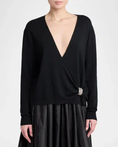 Valentino Garavani Crystal Embroidered Wrap Sweater | Thumbnail 4