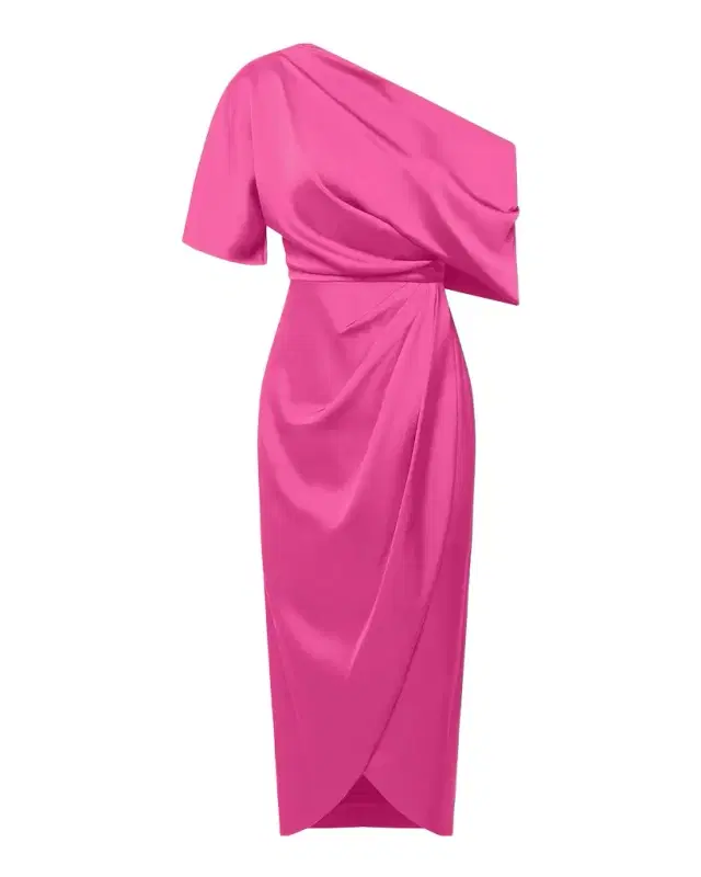THEIA Rayna Draped One-Shoulder High-Low Gown