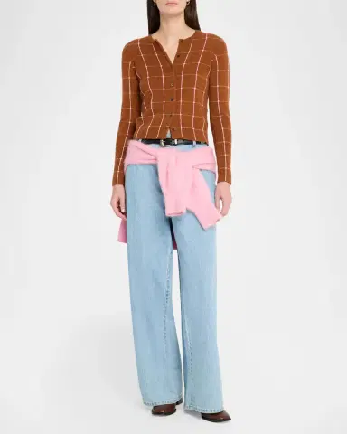 Guest In Residence Jane Windowpane Cashmere Crewneck Cardigan | Thumbnail 2