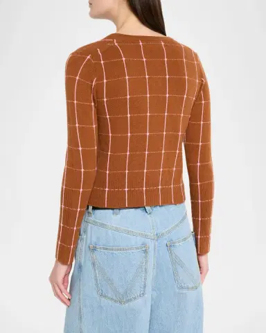 Guest In Residence Jane Windowpane Cashmere Crewneck Cardigan | Thumbnail 3