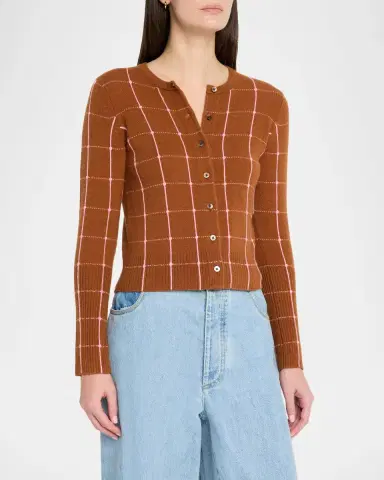 Guest In Residence Jane Windowpane Cashmere Crewneck Cardigan | Thumbnail 4