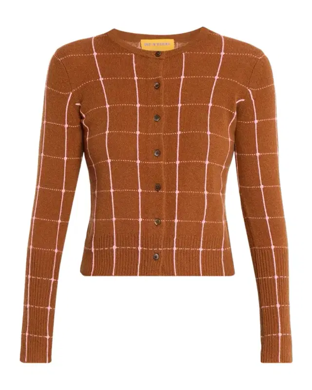 Guest In Residence Jane Windowpane Cashmere Crewneck Cardigan