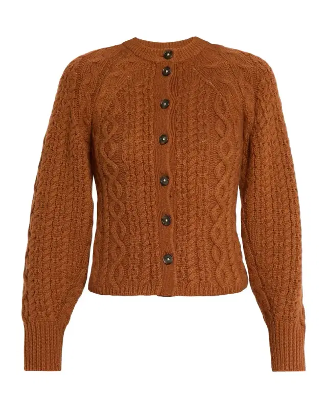 Guest In Residence Sculpted Cashmere-Wool Cable-Knit Cardigan