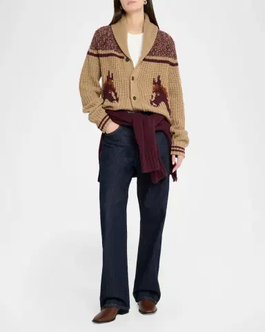 Guest In Residence Men's Horse-Print Wool-Cashmere Cardigan | Thumbnail 2