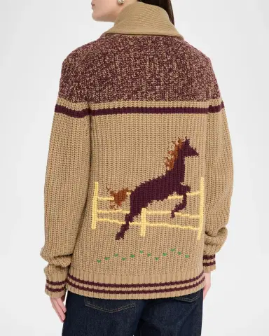 Guest In Residence Men's Horse-Print Wool-Cashmere Cardigan | Thumbnail 3